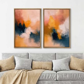 SIGNLEADER Framed Canvas Print Wall Art Set Abstract Fire and Mist Bold and Dynamic Colors Illustrations Modern Multicolor for Living Room, Bedroom, Office - 16"x24"x2 Natural