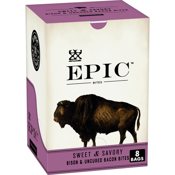 EPIC Bison Bacon Protein Bites Whole30, Paleo Friendly, 8 ct, bolsas de 2.5 oz