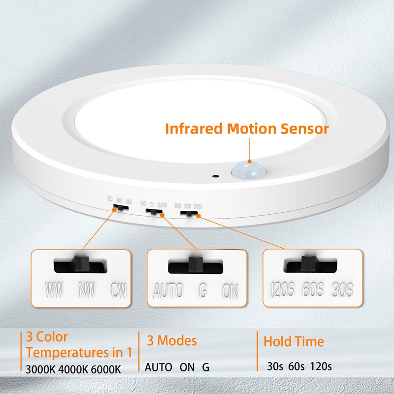 DODOPEN Motion Sensor Ceiling Light Hardwired, 7.5 Inch 3000K 4000K
