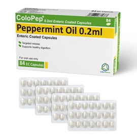 ColoPep Peppermint Oil Capsules | Enteric Coated Gastro-Resistant Natural Mint Capsules for Healthy Digestion, Bloating | Encased in Hygienic Blister Packs - 84 Soft Gel Capsules (0.2ml Each)