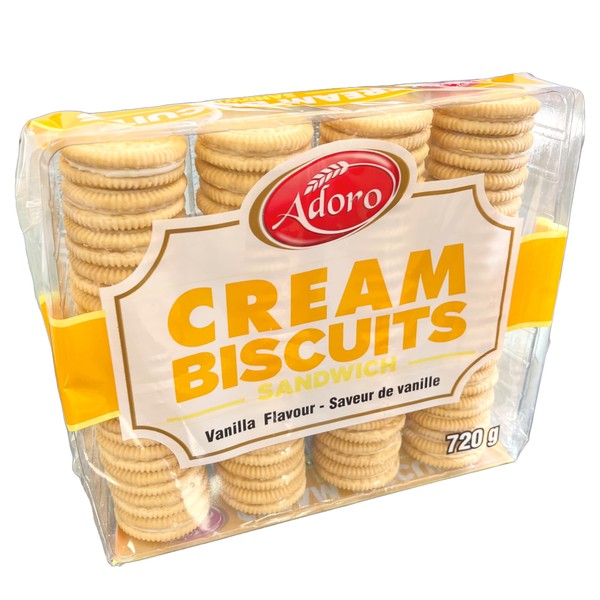 Vanilla Sandwich Cookies, Bulk Snacks 720g, Rich and Creamy Cream Biscuits | Premium Quality Grocery Food | Ideal School Snacks for Kids | Indulge in the Taste of Adoro Groceries