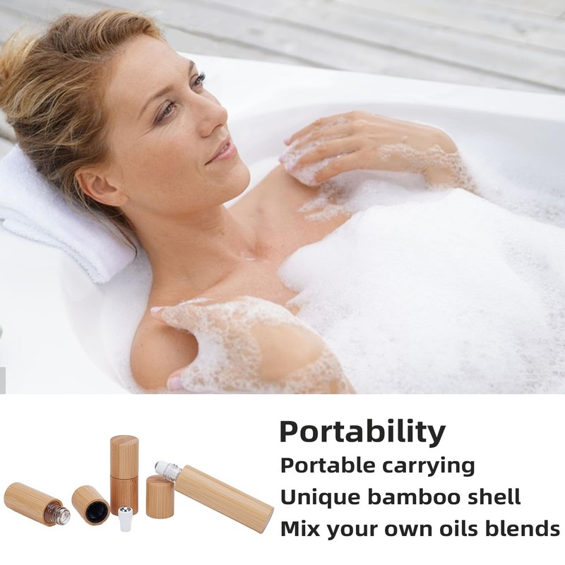 NICENEEDED 3 PCS Bamboo Roll on Bottles with Stainless Steel