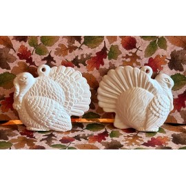 Unbranded 2 Turkeys Thanksgiving Unpainted Ceramic Ornaments
