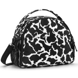 Choco Mocha Cow Print Lunch Bag for Girls, Insulated Lunch Bag for Middle School Girls, Black Preppy Lunch Box for Teen Girls