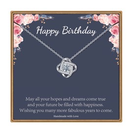 Ieftop Birthday Gifts for Women, 14K White Gold Plated CZ Love Knot Necklace Sentimental Birthday Gifts for Women Happy Birthday Necklace Birthday Jewelry for Women Birthday Gifts for Mom Women