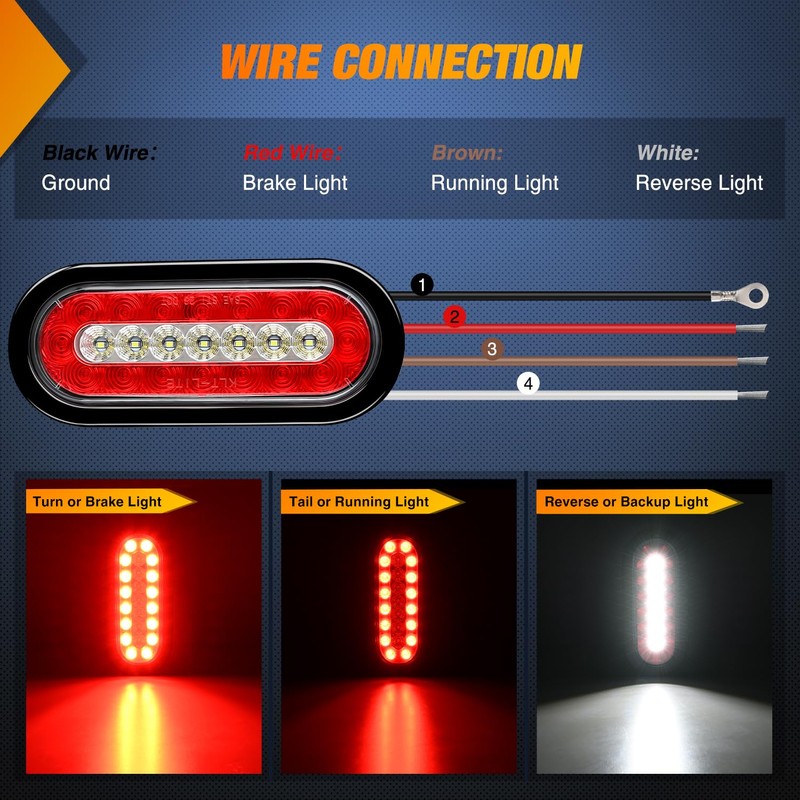 Nilight 2PCS 6Inch Oval LED Trailer Tail Lights Red White