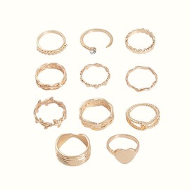 Gold Rings for Women Non Tarnish Chunky Gold Rings Stackable Rings Boho Pearl Cubic Zirconia Rings Stacking Knuckle Rings Set Gifts Trendy Stuff Stocking Stuffers