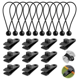 Wjelet 10 Pcs Tarp Clips, Tent Clips With 10 Pcs Bungee Cord Ball, Tarpaulin Fasteners, Heavy Duty Lock Grip Bungee Cord for Outdoor, Camping, Garden, and Pool Tie-Downs