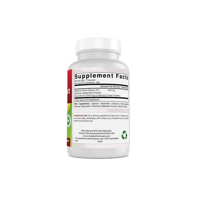 Best Naturals Hibiscus Extract 2500 mg Equivalent per Serving- 120