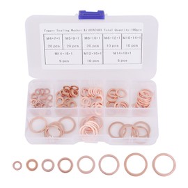 waves Copper Ring Crush Washer Gasket Set M4 M5 M6 M8 M10 M12 M14 7 Size Total 100 Pieces
