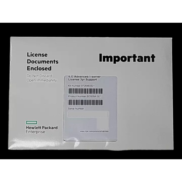 HPE iLO Advanced 1-Server License 3yr Support SEALED (BD505A 0D1