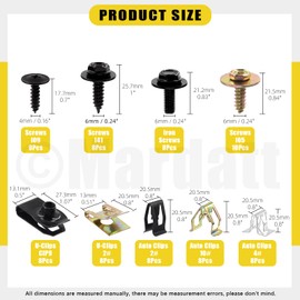 Mardatt 72Pcs Engine Under Cover Body Bolts Screws, Metal Trim Panel Spring Clips and U-Clip Kit, Auto Car Splash Shield Guard Body Bolts Fastener with Screws U-Nuts Trim Moulding Clip for Cars