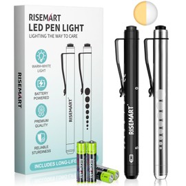 RISEMART Pen Light, Nurse Led Medical Penlight with Pupil Gauge for Nursing Students Doctors Black and Silver with Batteries
