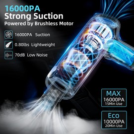 AX2V Portable Cordless Car Vacuum With 16000Pa Powerful Suction - Handheld Vacuum and Air Duster 4 in 1 With Cleaning Gel - Ideal for Home, Pet, Office