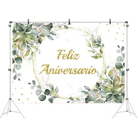 Ticuenicoa 7x5ft Feliz Aniversario Backdrop Mexican Happy Anniversary Photography Background Greenery Cheers to 10 Years 50th Wedding Birthday Party Supplies Decorations Banner Photo Booth Props Gifts