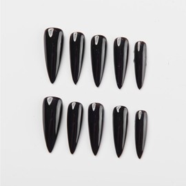 Handpainted Basic Solid Colour Stiletto Press-on Nails, Summer Nails, Solid Color Nails, Press-on Nails for Birthday, Event, Prom, Party (Black, L)