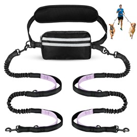 Yicostar Hands Free Dog Leash with Pouch, Double Leash for Two Dogs, Retractable Bungee with Double Padded Handles, Dog Waist Leash for Dog Walking, Running Leash for Dogs, Dog Walking Accessories