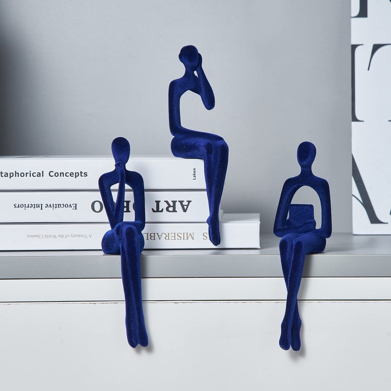 Octdays Blue Thinker Statue for Home Decor Modern Minimalist Sculpture