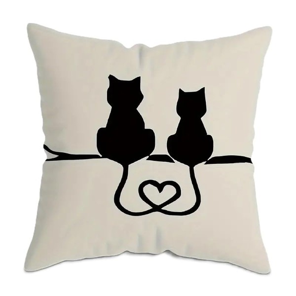 Decorative Cat Silhouette Throw Pillow Cover, 45 cm x 45