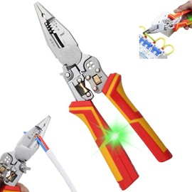 YOUYIKE 9-in-1 Multifunctional Pliers Wire Stripper with Voltage Tester & Safety Lock Precision Tool for Cables, Coaxial & Twisted Pair Cables (1.5-6 mm²) TPR Handle, Alloy + Steel