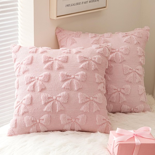 MIULEE Light Pink Bow Pillow Covers Coquette Room Decor Aesthetic