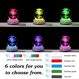 Arikyrist 3.14in. 3D Tree of Life Crystal Ball Gifts for Women, K9 Crystal Decorative Ball Engraved Tree of Life Paperweight with LED Light Base for Home Office Decoration for Birthday Christmas