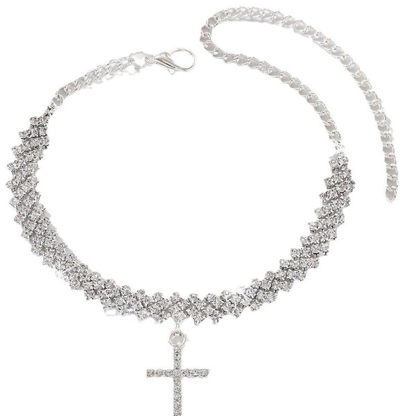 Snuhlzvm Shining Cross Zircon Anklet, Elegant Religious Foot Accessory, High-Quality
