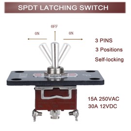 DMWD Waterproof Latching Toggle Switch ON-Off-ON 3Pin 3Position SPDT 30A 12VDC / 20A 120VAC Switch with Mounting Panel, Waterproof Cap for Auto Car Marine Boat(UP-Down /3Pin)