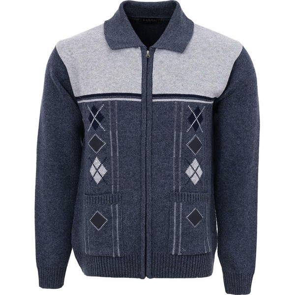 Mens Knitted Cardigan Chunky Knit with Full Zip Front Closure