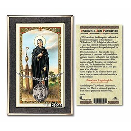 Bonyak Jewelry Pewter San Peregrino on a 24 inch Curb Chain with a Prayer to St Peregrine Prayer Card