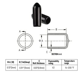 FOCMKEAS 100 PCS Round Rubber End Cap, 0.12"(3mm) ID Vinyl Flexible Screw Thread Protectors(Length 15mm), Bolt End Caps for Metal Tubing Rod Bolt Tip, Black
