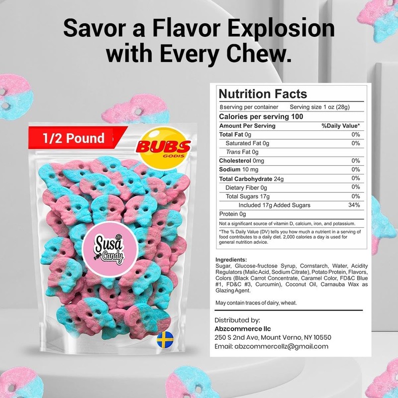 BUBS Sour Dizzy Skulls – Bubblegum Flavor, 1/2 Pound Soft