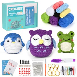 Crochet Kit for Beginners,3-Piece Animal Crochet kit, Diy Knitting Kits Include Yarn, Crochet Accessories And Beginner-Friendly Video Tutorials, Suitable for Children And Adults