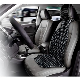 ZONETECH Wood Beaded Seat Cushion, Premium Quality, Black, Car Massaging, Double Strung, Stress Free (1 Pack)