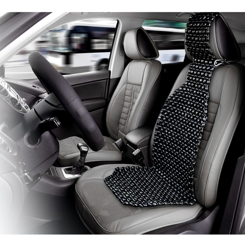 ZONETECH Wood Beaded Seat Cushion, Premium Quality, Black, Car Massaging,