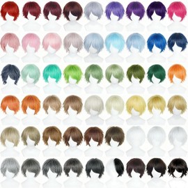 PORSMEER Unisex Short Bob Wig, Natural Layer Straight Fluffy Hair for Anime Costume, Halloween, Cosplay, Party (Silver Gray)
