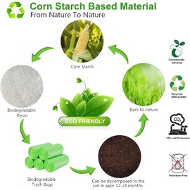 Compostable Trash Bags, 2.6 Gallon Small Disposable Compost Bags 200 Count Garbage Bags Made from PSM Starch-Based for Kitchen Bathroom Bedroom Office Trash Can