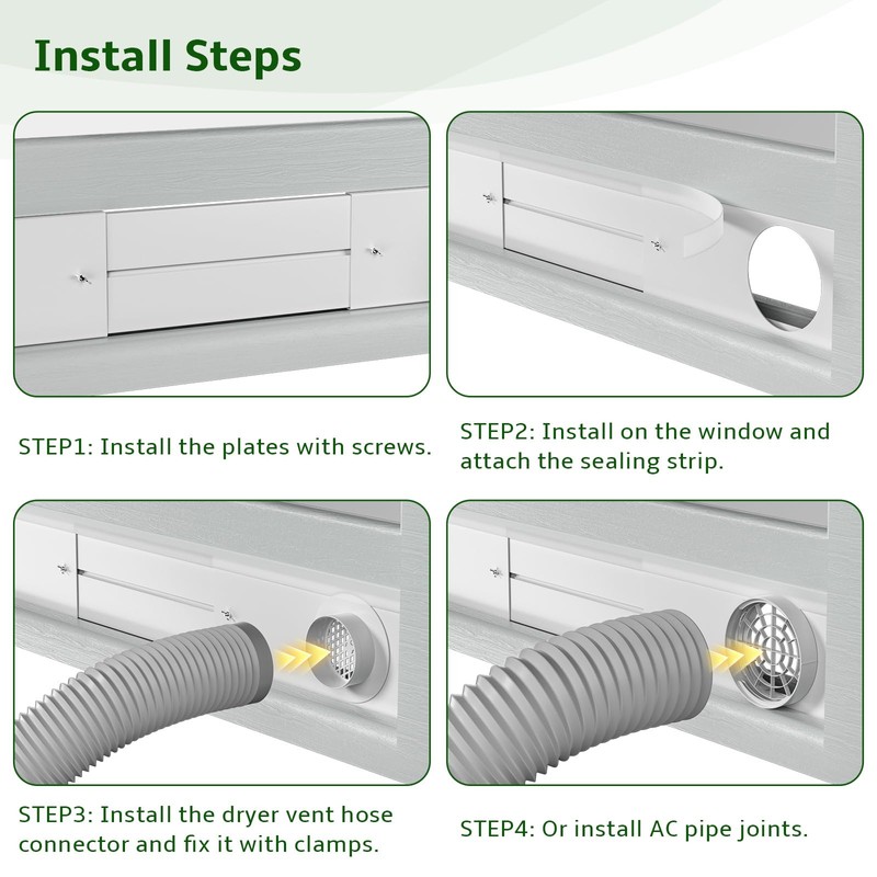 BEWAVE Dryer Vent Window Kit, Window Vent Kit Fit with