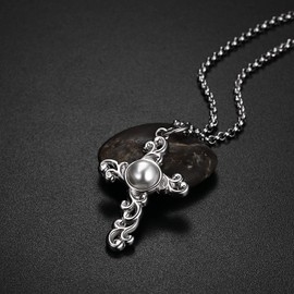 OIDEA Men's Plain Cross Necklace: Vintage Cross Pendant with Wheat Chain Christian Cross Chain Biker Retro Venetian Chain Religious Gift for Men Father Friend, Stainless Steel