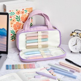 Jutom 39 Pcs Aesthetic Book Annotation Kit Highlighter with Pencil Case Bag Gel Pen 700 Sheets Transparent Sticky Note Index Tab Bible College School Supplies(Light Purple,Classic Style)