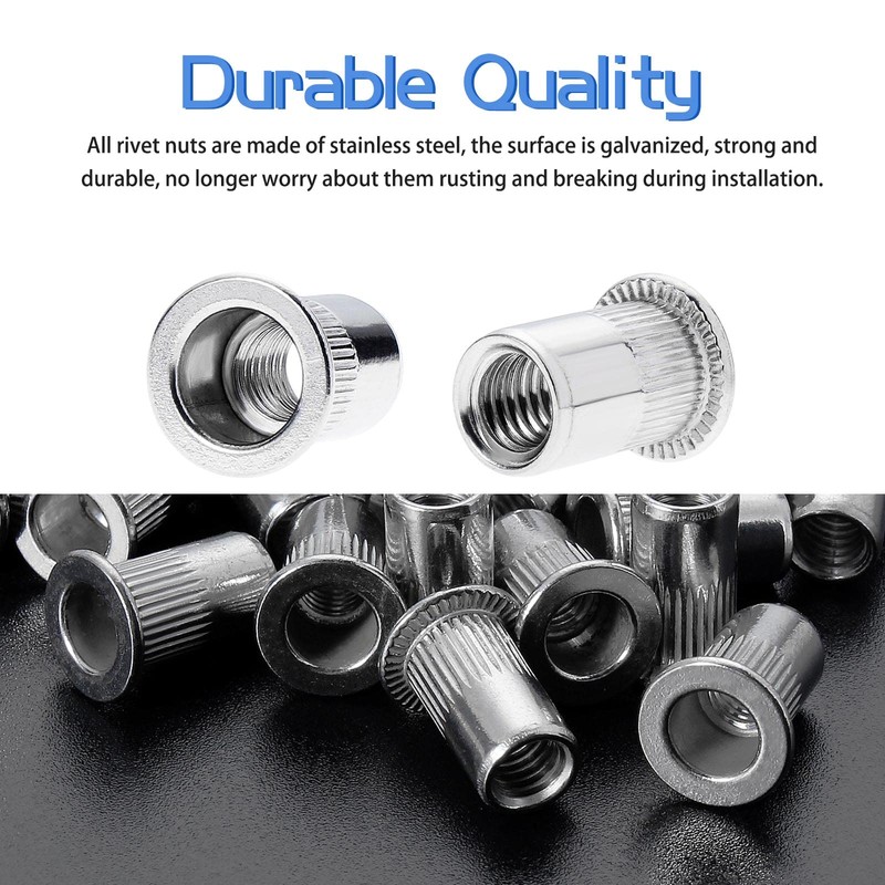 Hsemall 150 pieces rivet nuts M4, flat head threaded rivets,