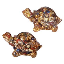 mookaitedecor Pack of 2 Colourful Crystal Turtle Statue, Resin Turtle Figurine Sculpture Bag Stone for Home Office Decoration Collectible Ornament