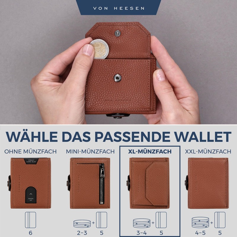 VON HEESEN Slim Wallet with RFID Protection, for Men and