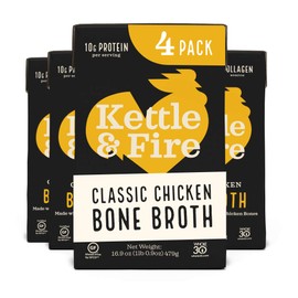Chicken Bone Broth Soup by Kettle and Fire, Pack of 4, Keto Diet, Paleo Friendly, Whole 30 Approved, Gluten Free, with Collagen, 10g of protein,16.9 Oz (Pack of 4)