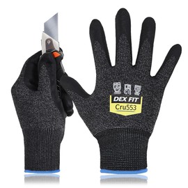DEX FIT Level 5 Cut Resistant Gloves Cru553, 3D-Comfort Fit, Firm Grip, Thin, Touch-Screen, Durable, Breathable; 3 Pairs (Blackgrey, Large (3 Pair))