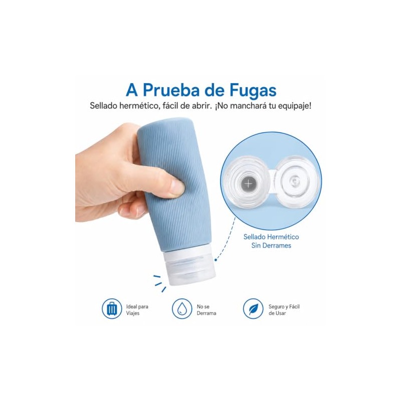 Juego de 4 Botellas de Silicona para Viaje, 90 ml,
