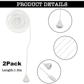 2pcs Pull Cord String with Toggle and Joiner,1.5m Light Pull Cord String with Connectors, replacement Nylon Pull Cord, Light Pull Cord for Light Switch for Bathroom Light Ceiling Switches