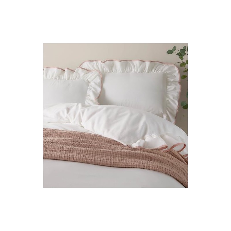 Wylder Nature Blousey Ruffled Cotton Pillowcase Pair - Pink