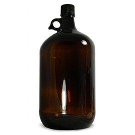 Qorpak GLC-04890 Amber Glass Jug with 38-400 Black Polypropylene Cap and PTFE Disc, 128oz Capacity, 165mm OD x 297mm Height (Case of 6)