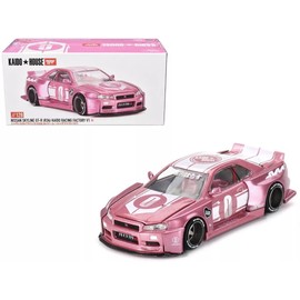 True Scale Miniatures Model Car Compatible with Nissan Skyline GT-R (R34) Kaido Racing Factory V1 Pink 1/64 Diecast Model Car Kaido House KHMG128